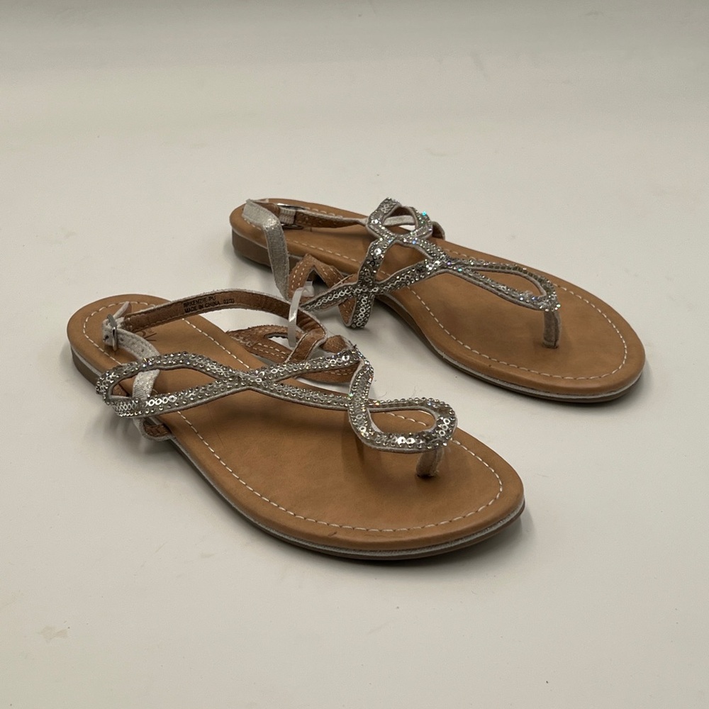 Nordstrom Rack Silver Tan Sandals with Braided T-Strap